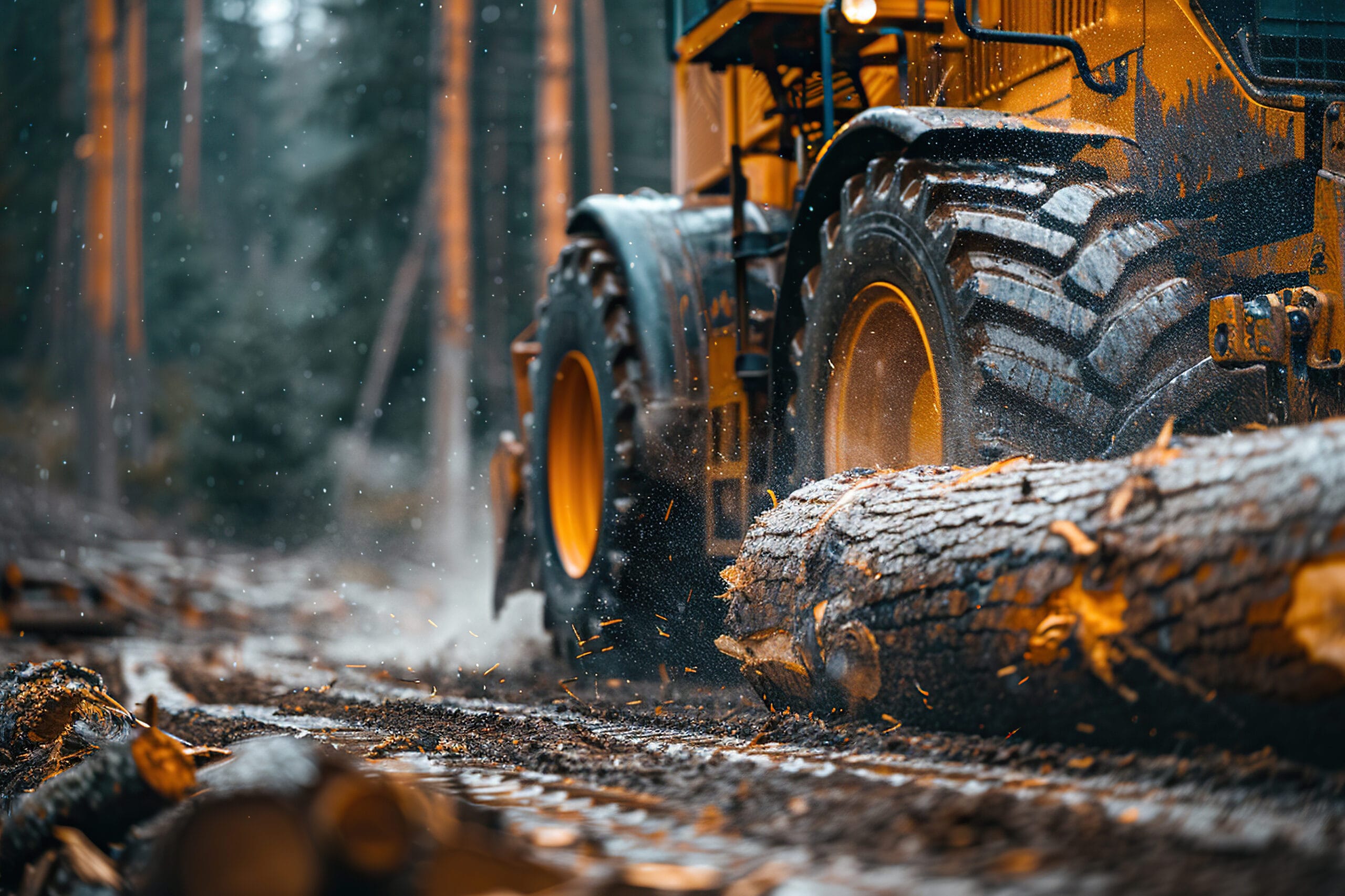 Log trunks pile, the logging timber forest wood industry. Wide banner or panorama of wood trunks timber harvesting in forest.